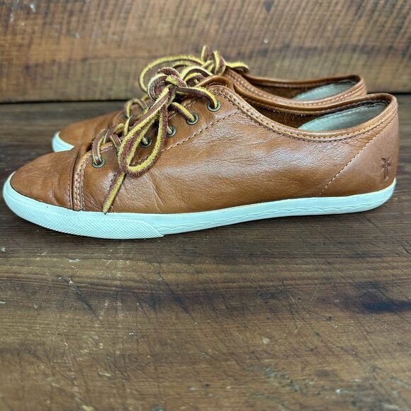 Frye Mindy Brown Leather Low Top Sneakers - Picture 2 of 11